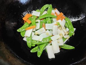 Add all the drained, blanched vegetables.