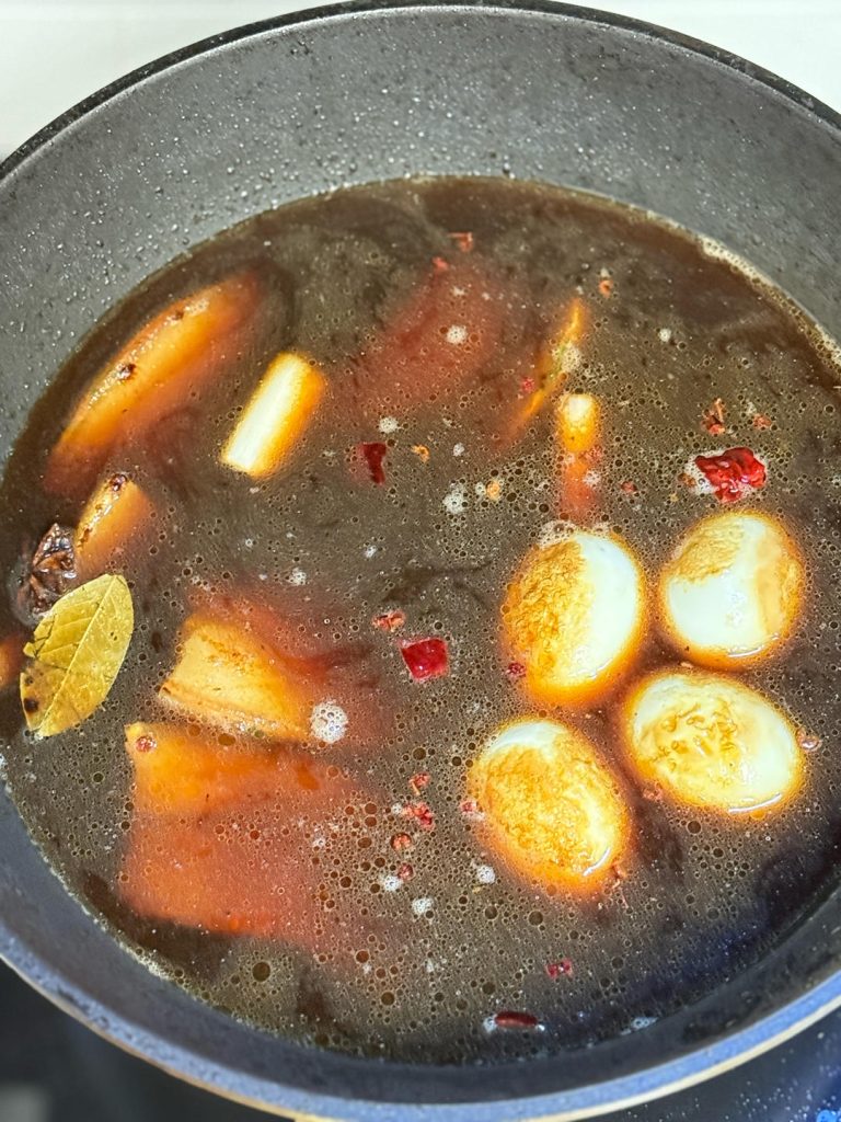 add the "tiger skin" eggs back into the pot.