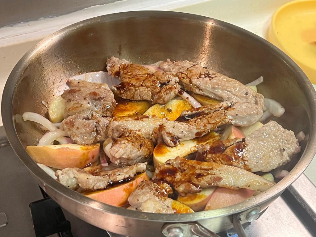 Pour the prepared sauce mix over the pork.