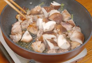 Add the mushroom chunks to the pan and toss briefly