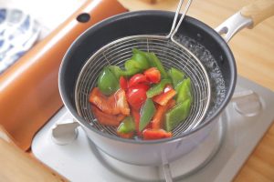 add the green and red peppers and blanch for another 30 seconds.