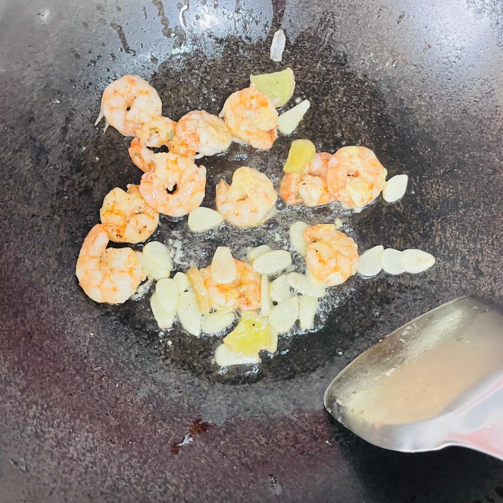 Sauté Aromatics and Shrimp