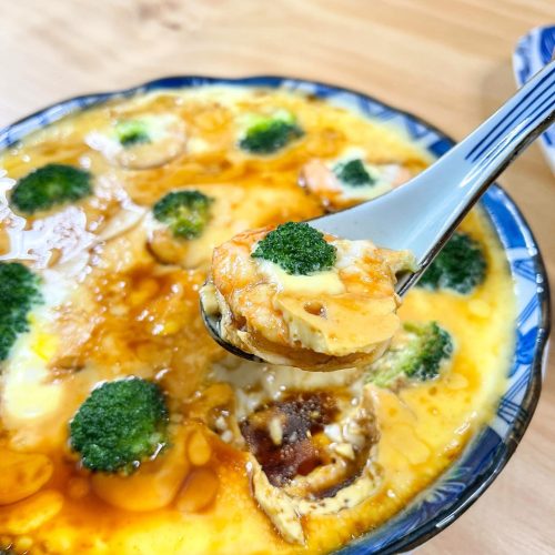 Steamed Egg with Shrimp and Broccoli