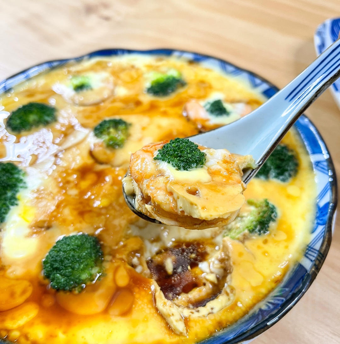 Steamed Egg with Shrimp and Broccoli