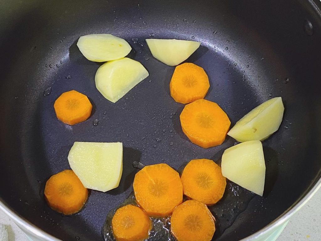 Why? These are the hardest vegetables. Giving them a head start ensures they cook through at the same time as the softer veggies. It also creates those delicious caramelized edges.