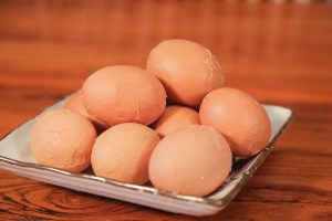 The Crack (The Art of the Marbling) Once cool enough to handle, gently tap the eggshells all over with the back of a spoon. You want a network of fine cracks (like a spiderweb), but do not peel the shell off.