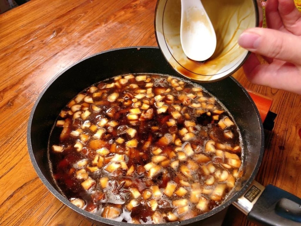 Add your pre-mixed sauce and the 2 star anise.
