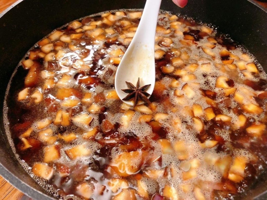 Add your pre-mixed sauce and the 2 star anise.
