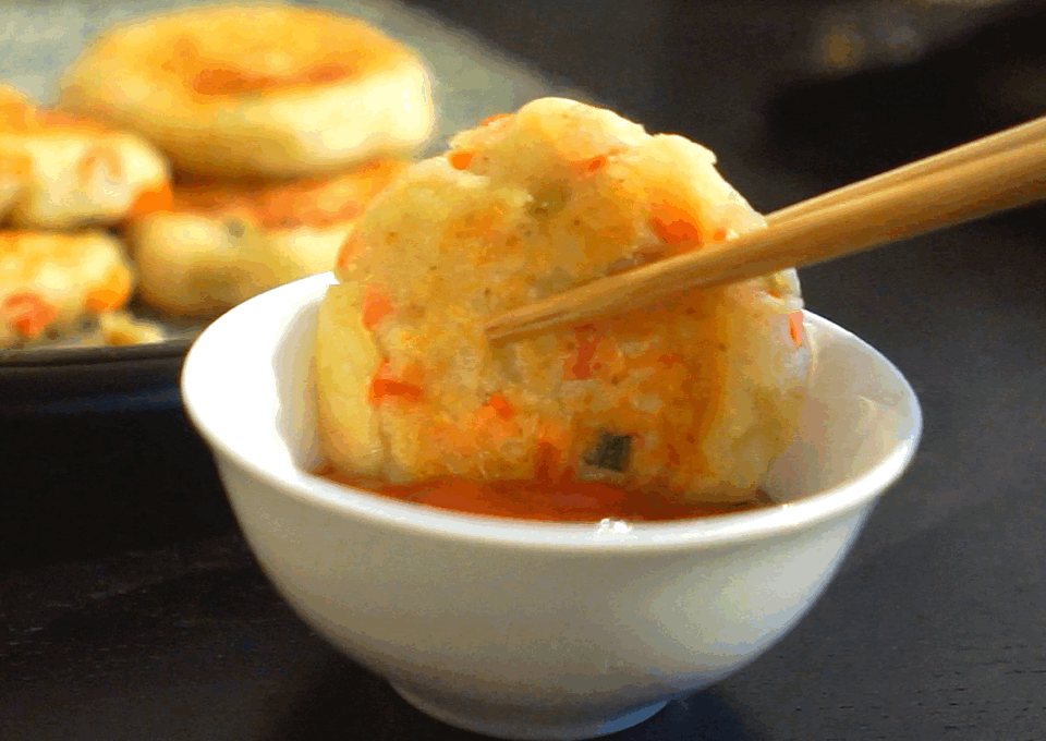 Mashed Potato Pancakes with Ham and Vegetables