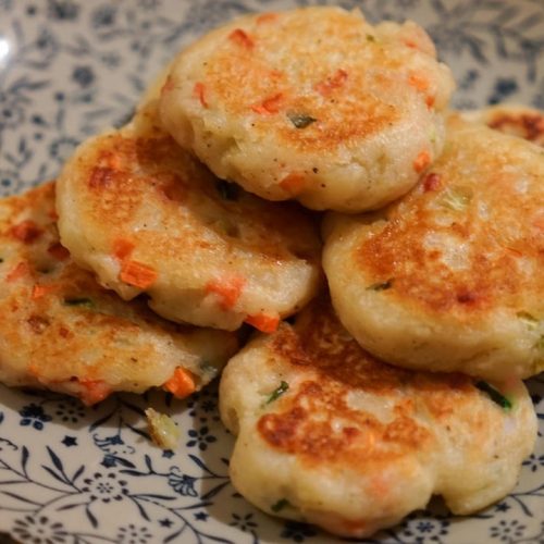 Mashed Potato Pancakes with Ham and Vegetables