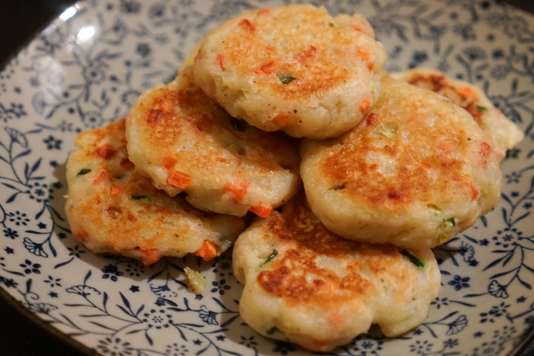 Mashed Potato Pancakes with Ham and Vegetables