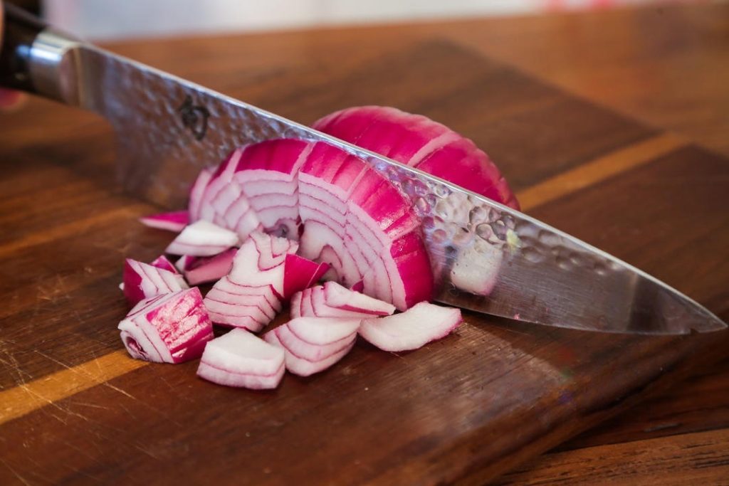 Chop: Dice the onion and ham. If using curry blocks, mince them.