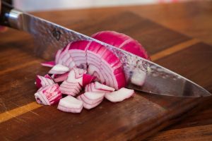 Chop: Dice the onion and ham. If using curry blocks, mince them.