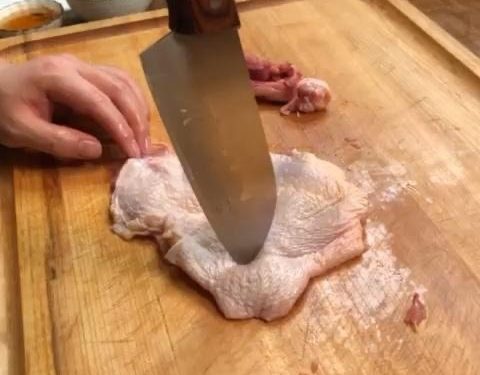 Texture Technique: Use the tip of your knife to poke several small holes all over the chicken skin.
