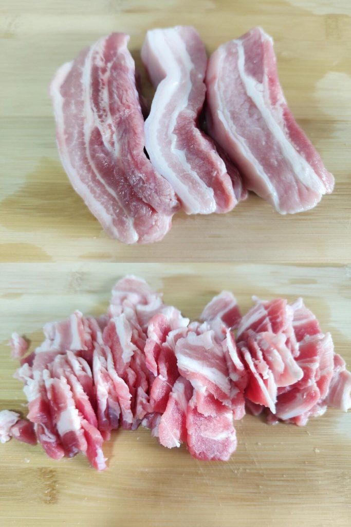 Comparison of lean supermarket ground pork versus hand-chopped fatty pork belly for Chinese cooking.