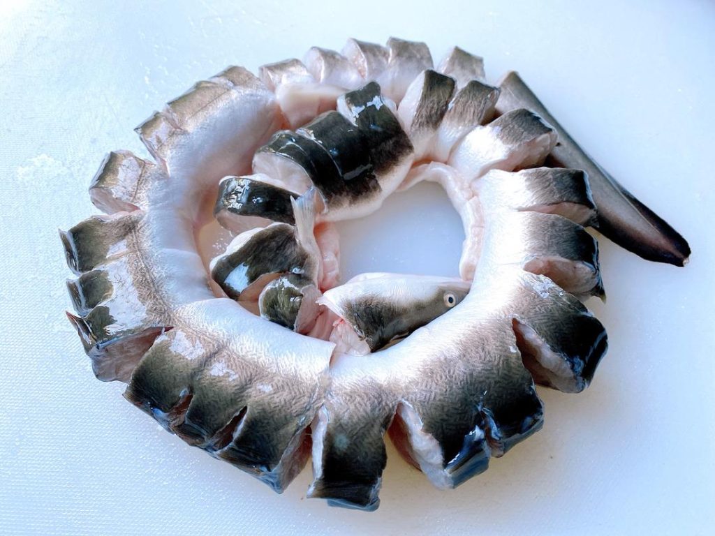 Score the Eel: Place the eel on your cutting board. Make crosswise cuts about 1 cm (0.4 inches) apart along the entire length of the eel. Crucial Chef's Tip: Do not cut all the way through! Leave the belly skin intact so the eel remains connected like a beautiful accordion.
