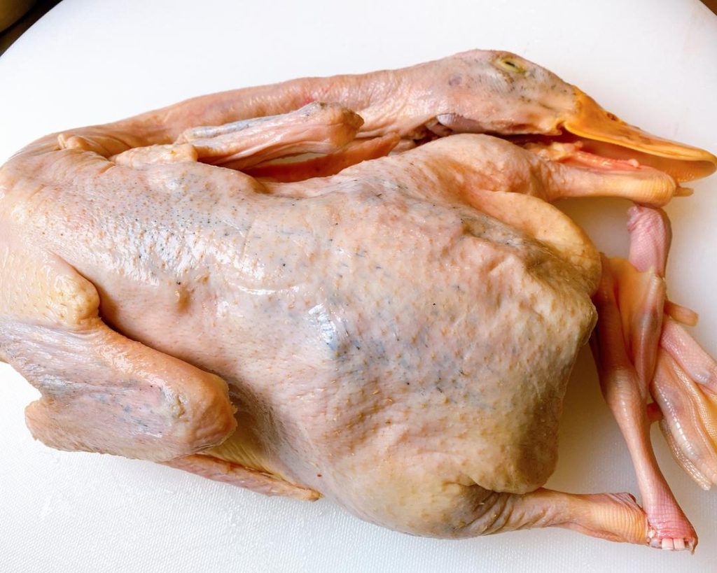 Clean the Duck: Thoroughly remove any leftover pinfeathers, the tail gland (parson's nose), and the lymphatic nodes in the neck.