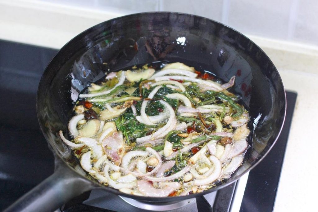 Frying the Seeds and Chilies
