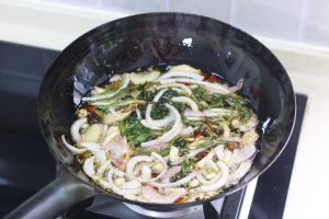 Frying the Seeds and Chilies