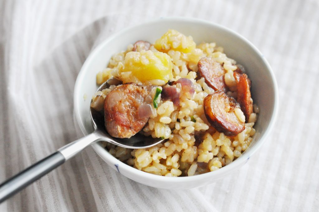 Chinese Sausage and Potato Rice Cooker Meal