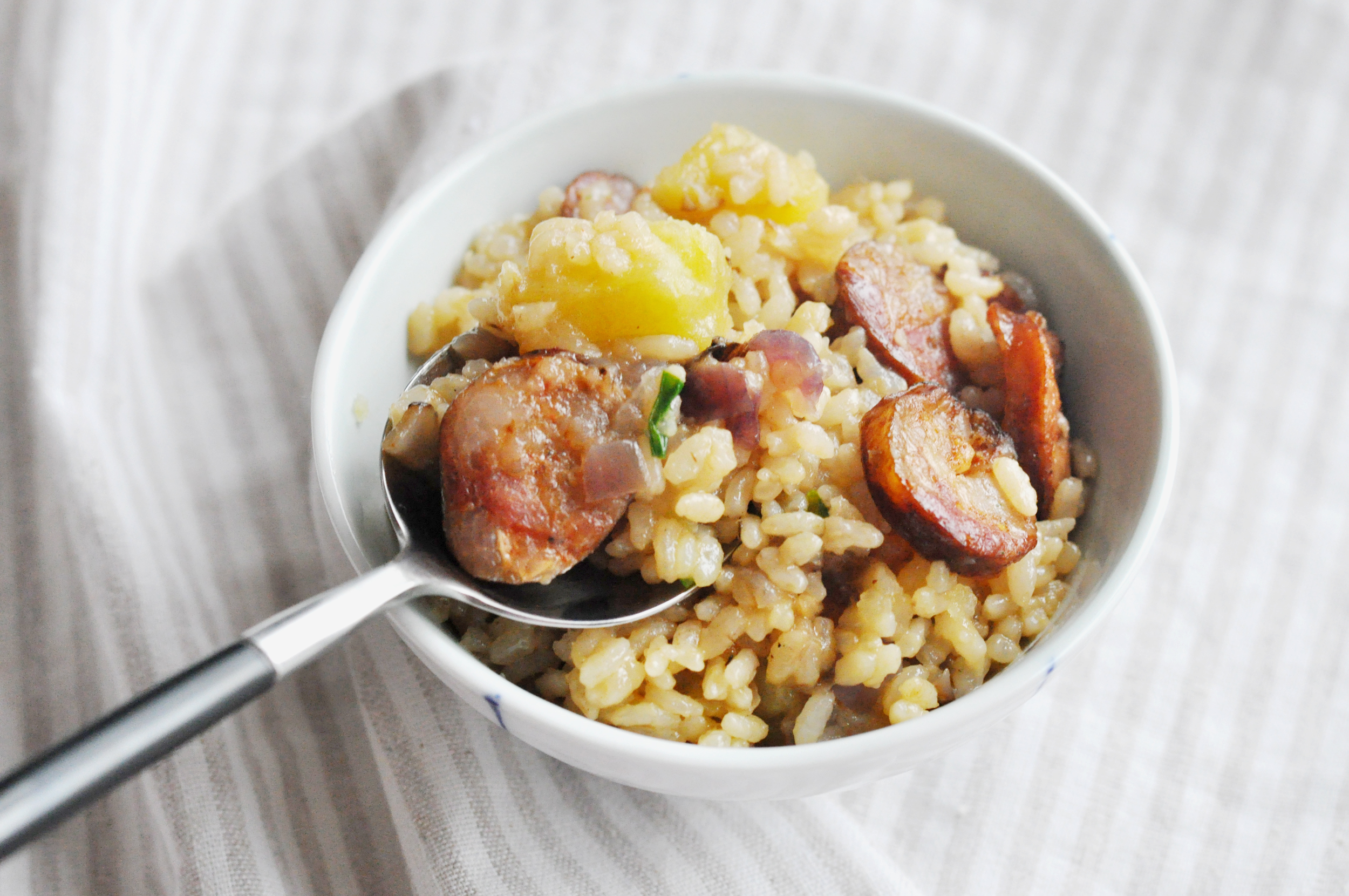 Chinese Sausage and Potato Rice Cooker Meal