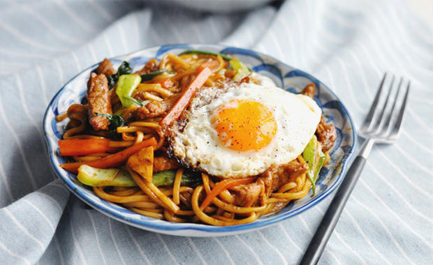 Pork Chow Mein with Soft-Fried Egg