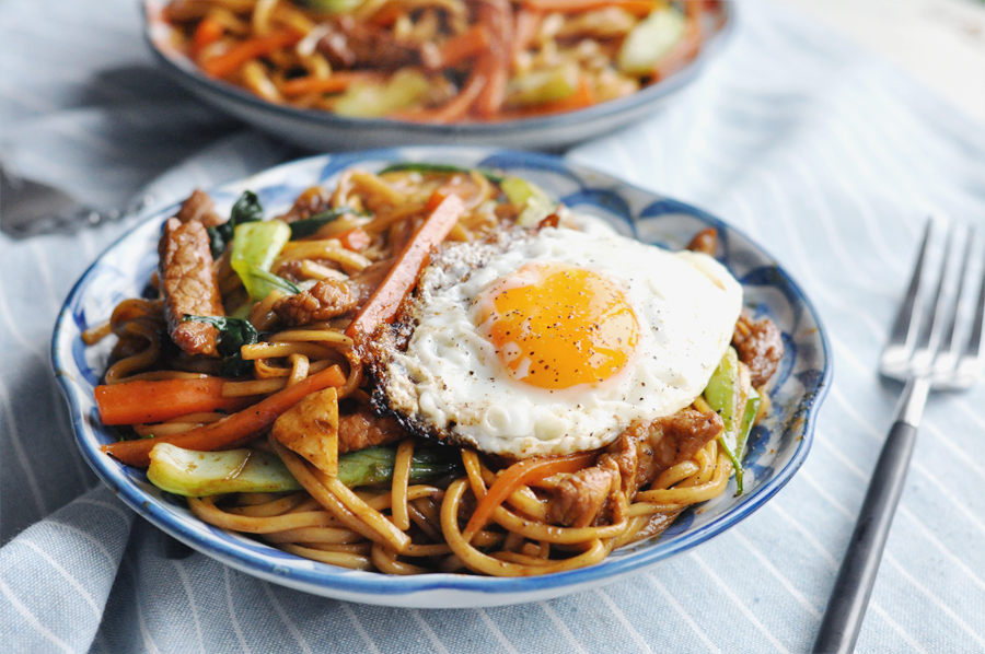Pork Chow Mein with Soft-Fried Egg