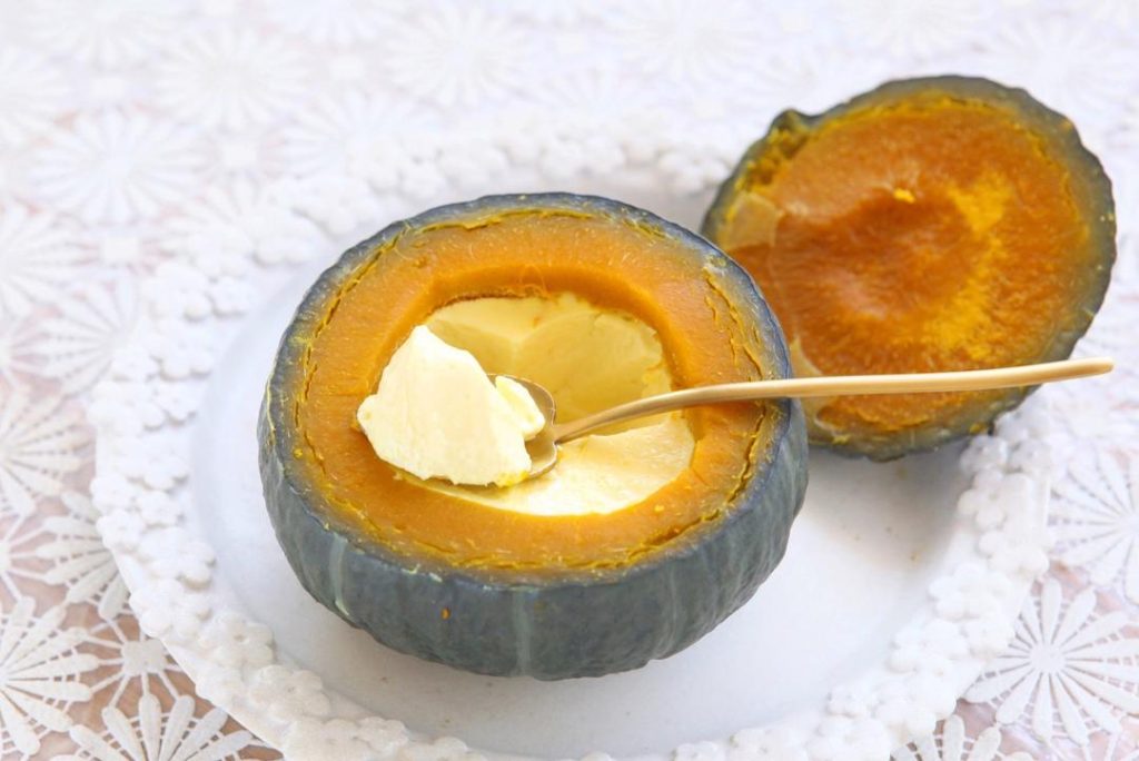 Serve Remove carefully. The pumpkin skin might crack slightly as it cools because varieties like Kabocha have low water content—this is normal and indicates a fluffy texture. Serve hot.