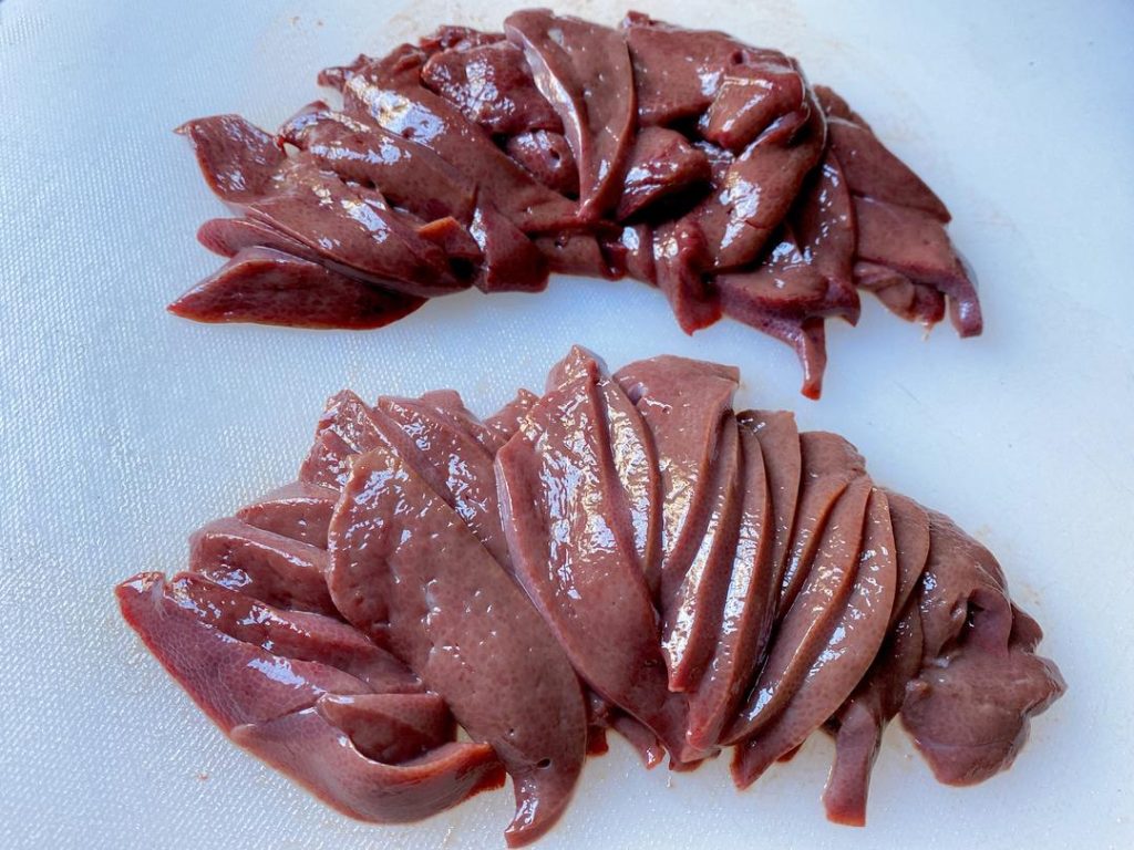 Slice: Cut the pork liver into thin, even slices (about 1/8-inch thick).