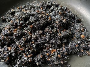 Final Stir-Fry: Fold the ingredients together constantly over low heat for 1 to 2 minutes, just until the mixture is cohesive and everything is evenly distributed. Do not use high heat, or the sesame will scorch and turn bitter.