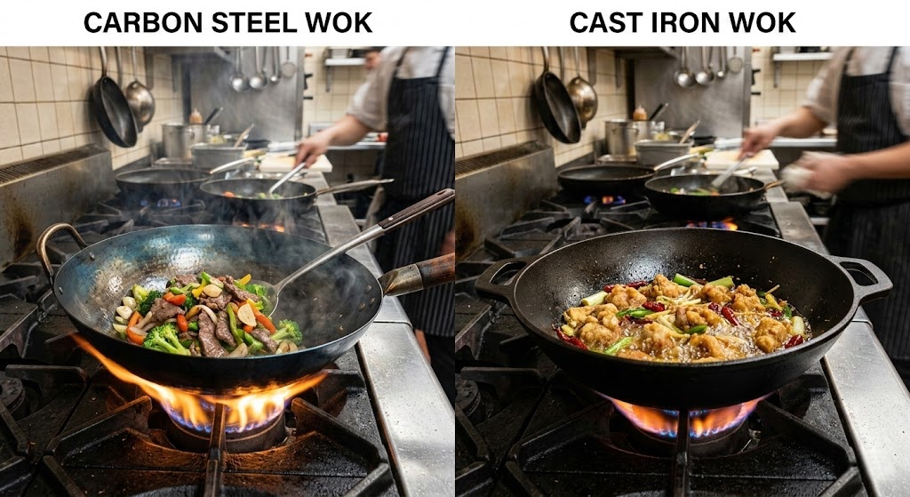 Carbon Steel vs Cast Iron Wok