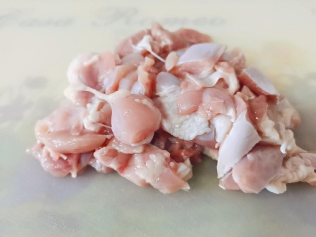 Prep the Chicken: Debone the thighs and cut them into bite-sized 1-inch pieces.