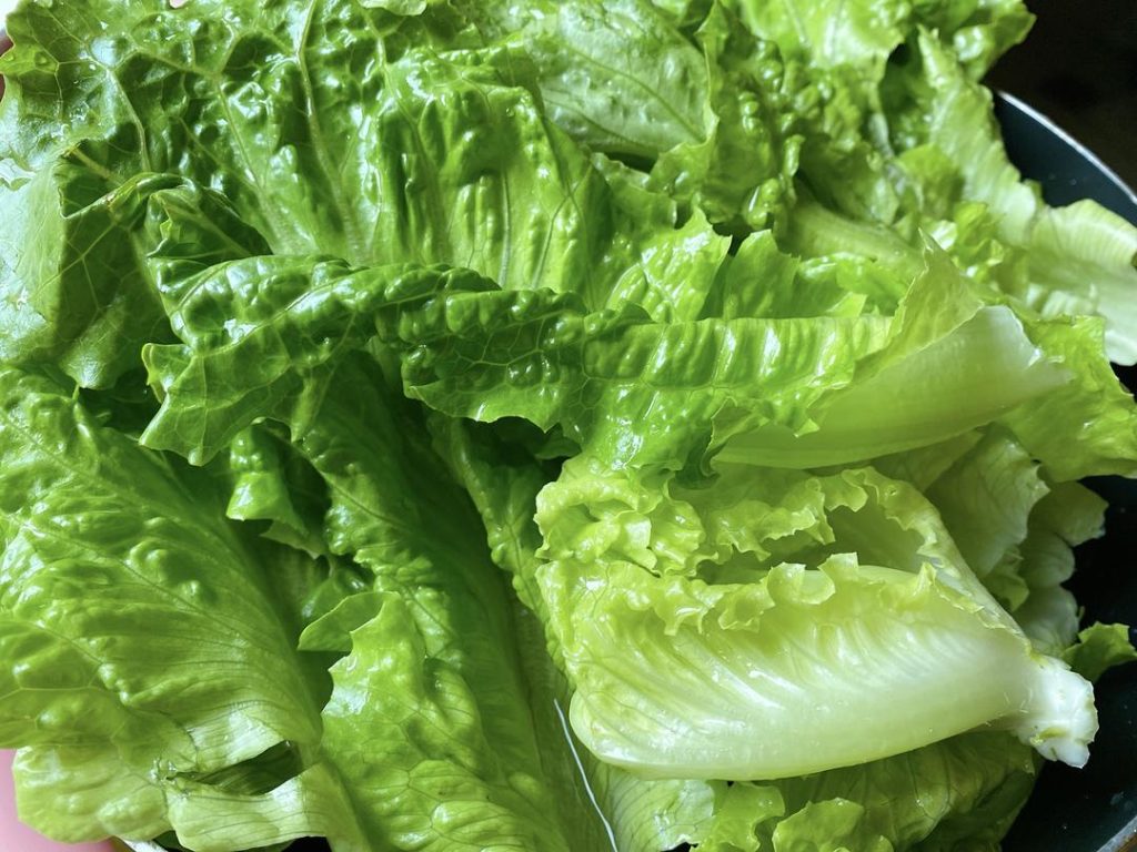 Clean the Greens: Wash the lettuce thoroughly. Because lettuce grows close to the soil, I personally prefer to briefly blanch the leaves in boiling water with a drop of oil and a pinch of salt to maintain their vibrant green color and ensure they are perfectly clean.