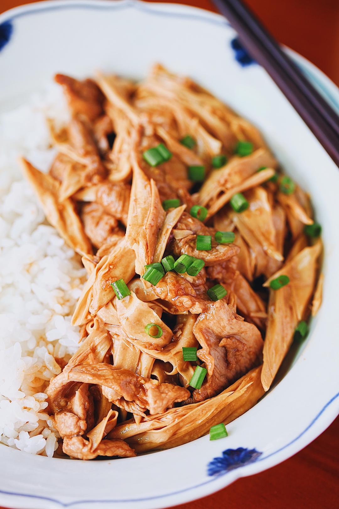 Pork and Bean Curd Skin Rice Bowl