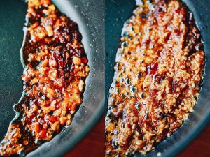 Bloom the Spices (3-5 minutes): Heat a wok with 1 tablespoon of oil over medium-low heat. Add the Duo Jiao and Doubanjiang, gently frying them for about 10–15 seconds.