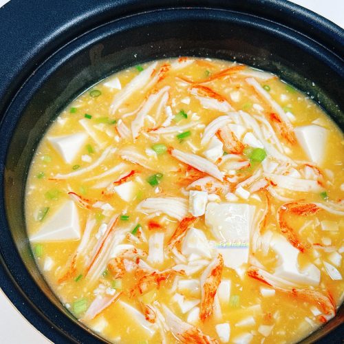 Crab Stick and Silken Tofu Stew with golden salted egg sauce