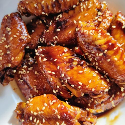 Air-fryer cola chicken wings with a caramel glaze