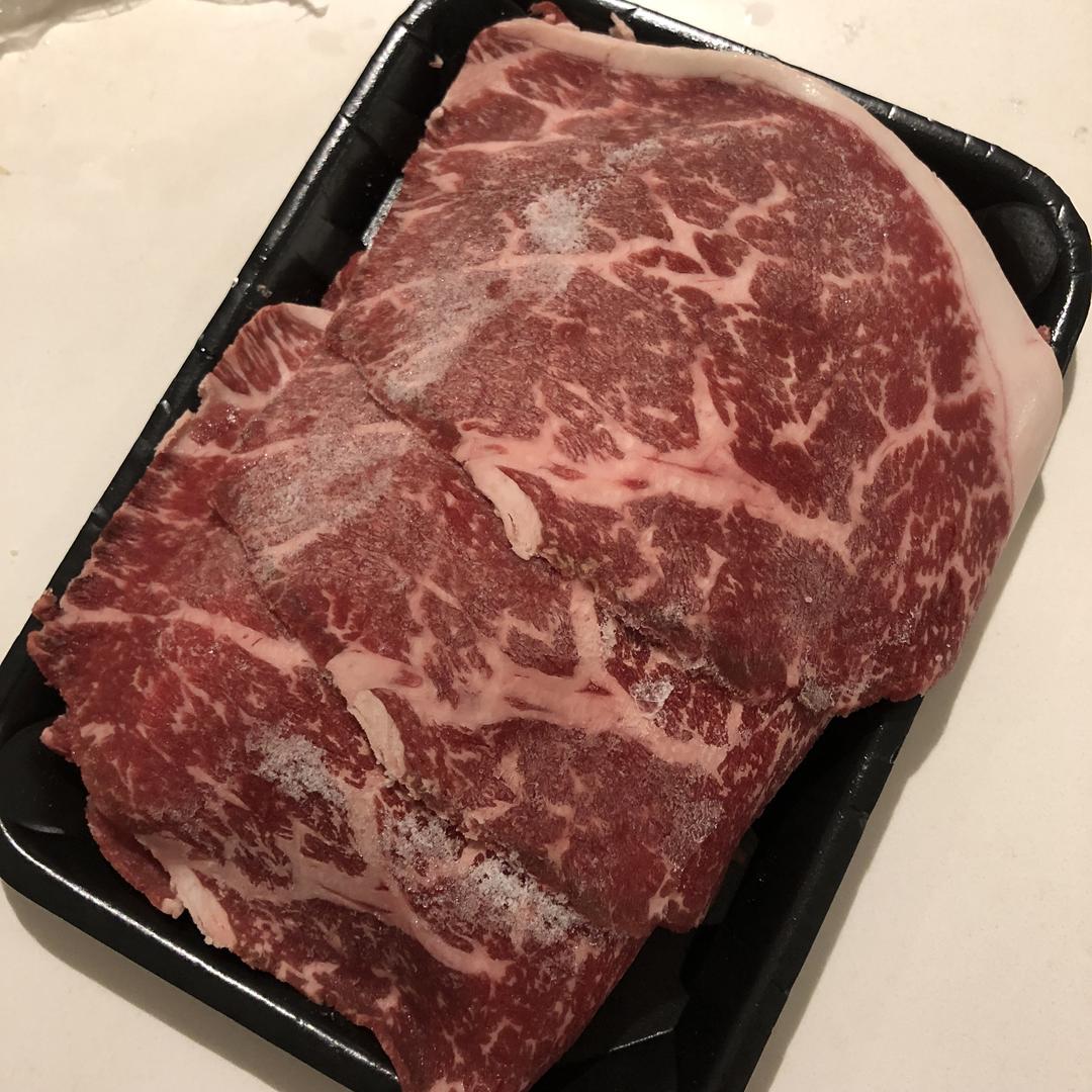 Use a box of thinly sliced hot-pot beef, separated into single slices.