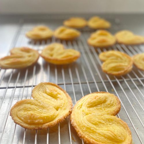 Homemade butterfly pastry (hu die su) - golden, flaky palmiers shaped like butterflies with caramelized sugar