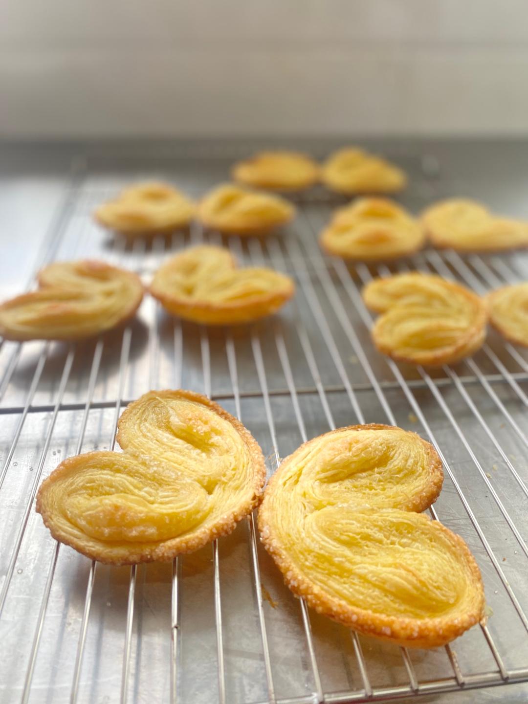 Homemade butterfly pastry (hu die su) - golden, flaky palmiers shaped like butterflies with caramelized sugar