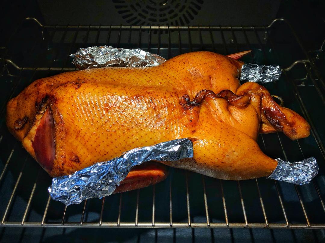 Roast the duck breast side up at 175 degrees for thirty minutes