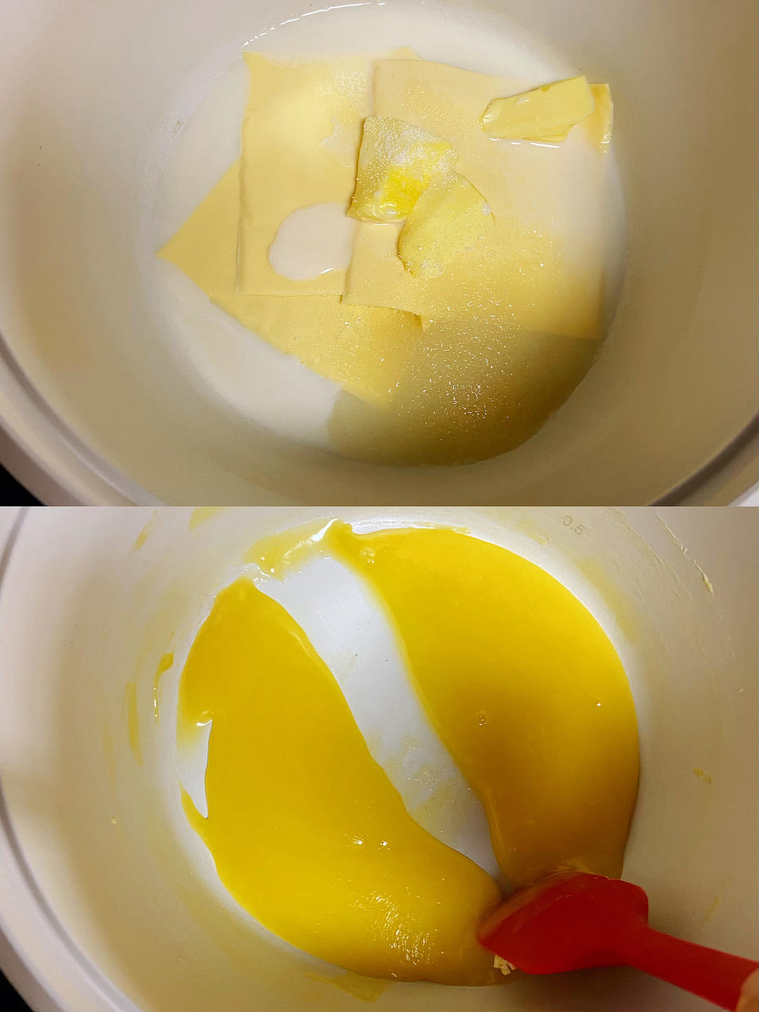 Heat the cheese slices, milk, butter, white sugar and salt over low heat until melted into a smooth sauce that flows back halfway when drawn across.