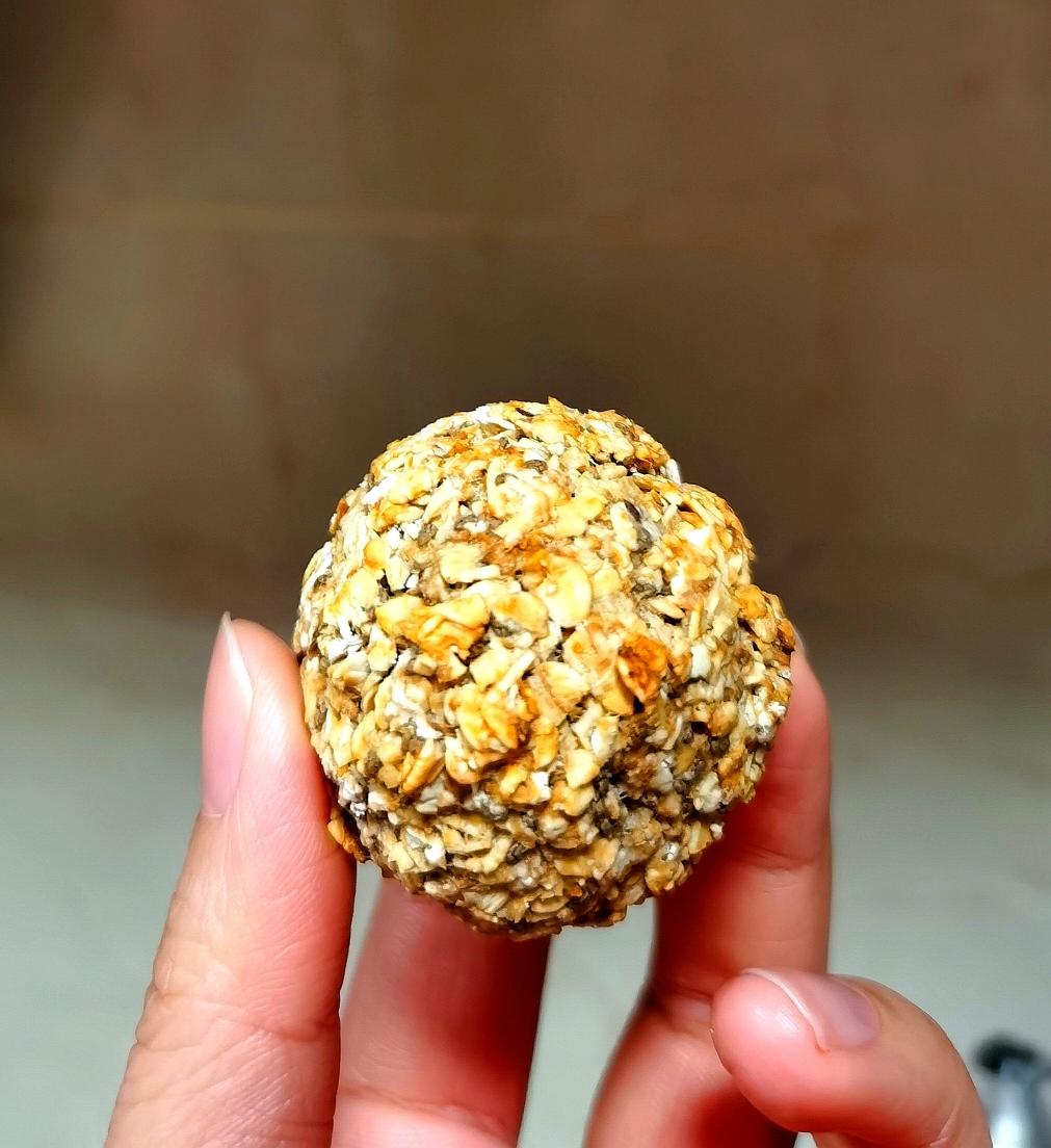 Chia banana oat bites, golden and rough-textured