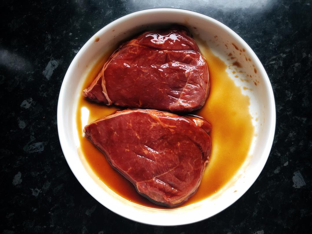 Dry the steak, rub it, and marinate at least half an hour
