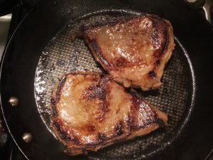 Sear the steak two and a half minutes a side and rest under foil