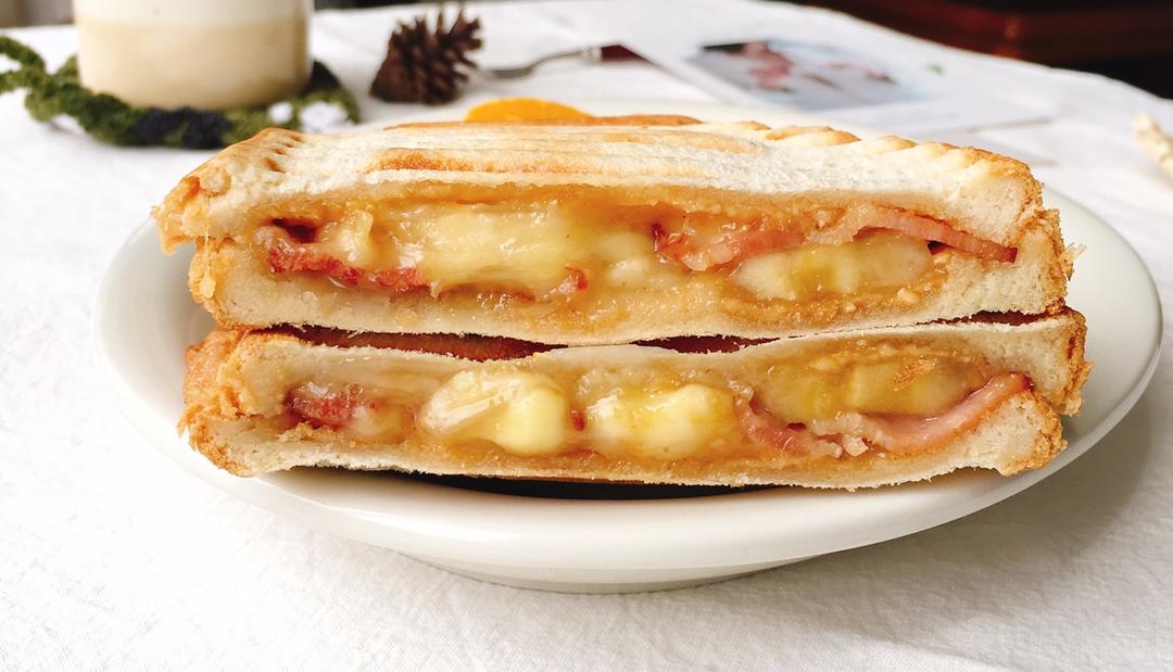 Classic Elvis Panini peanut butter banana bacon sandwich