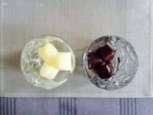 Freeze the coffee and milk in separate ice cube trays until fully solid