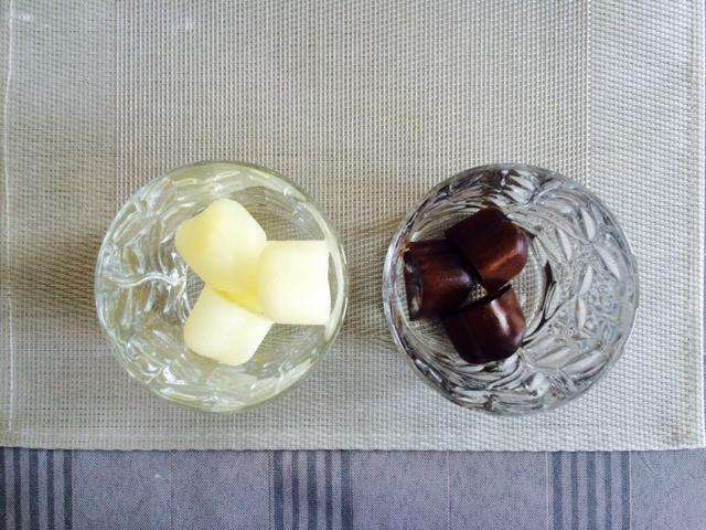 Freeze the coffee and milk in separate ice cube trays until fully solid