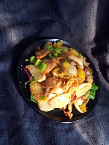 Kimchi pasta with added sausage