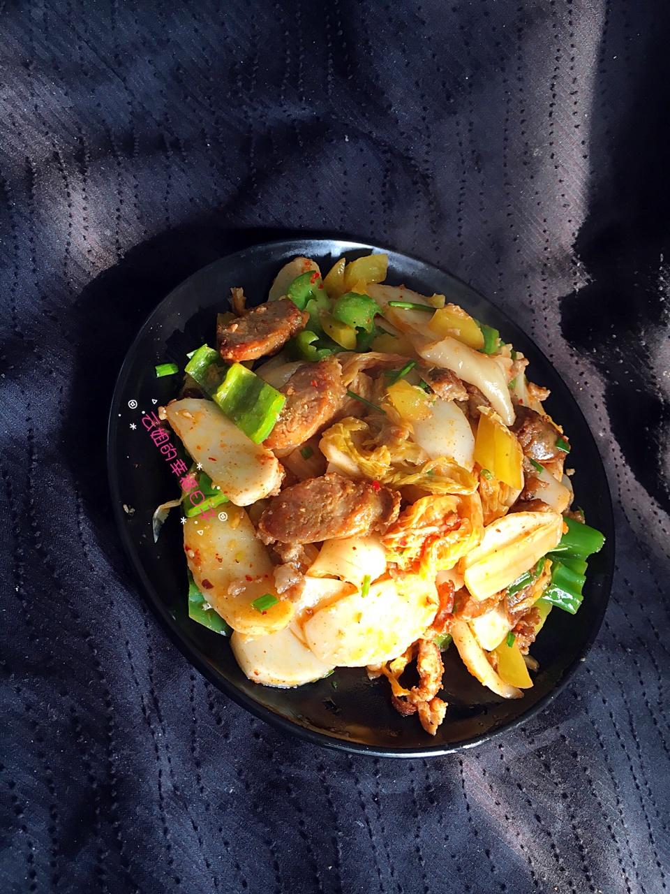 Kimchi pasta with added sausage
